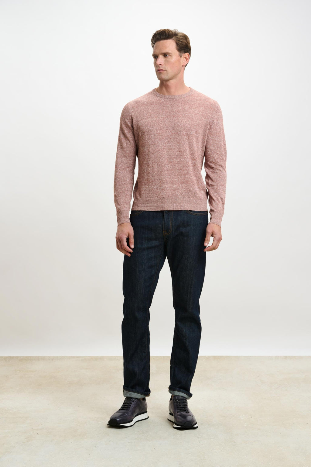 Rust Melange Linen & Cotton Contin Knitwear Crew — detail 1