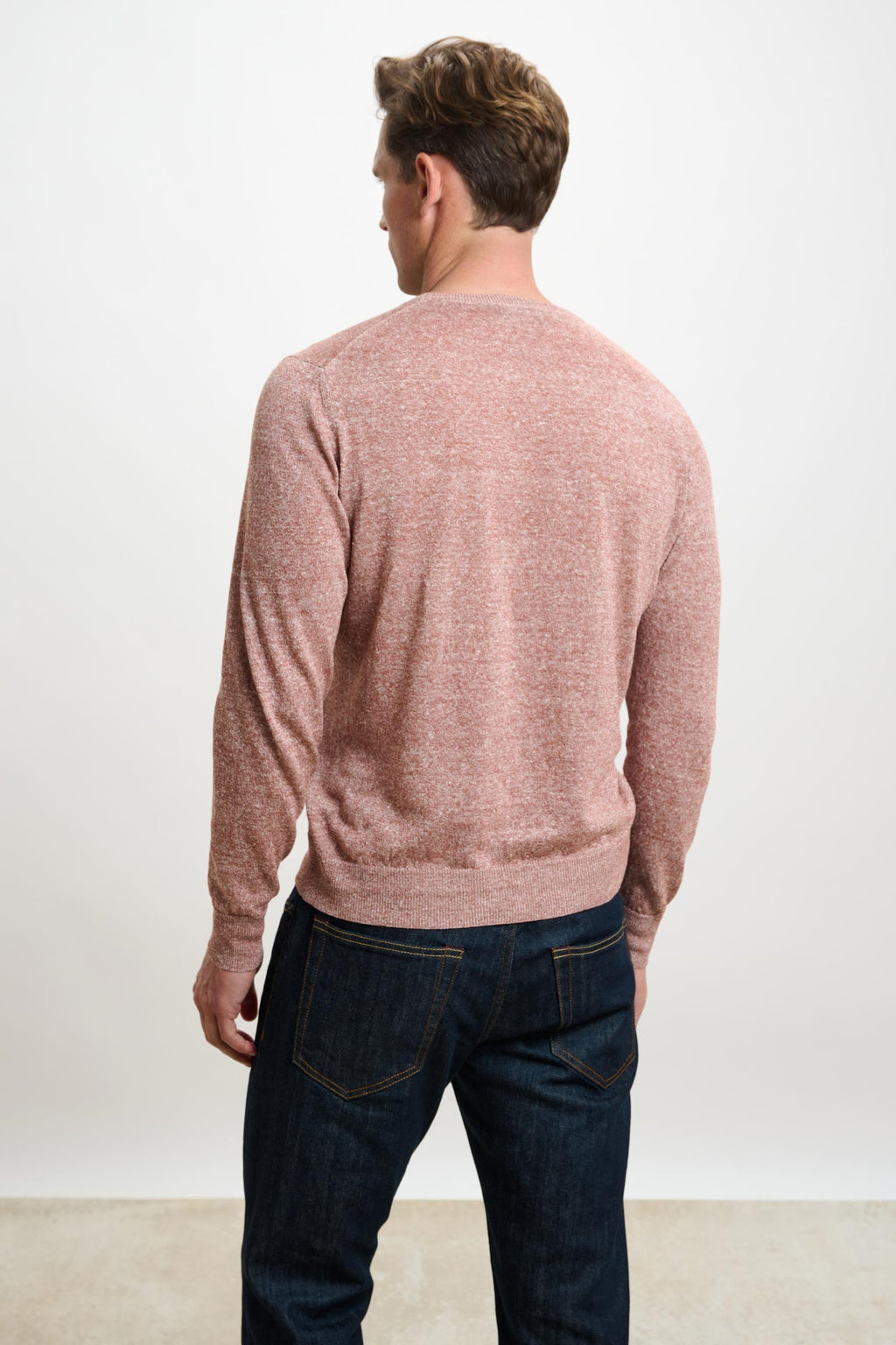 Rust Melange Linen & Cotton Contin Knitwear Crew — detail 2