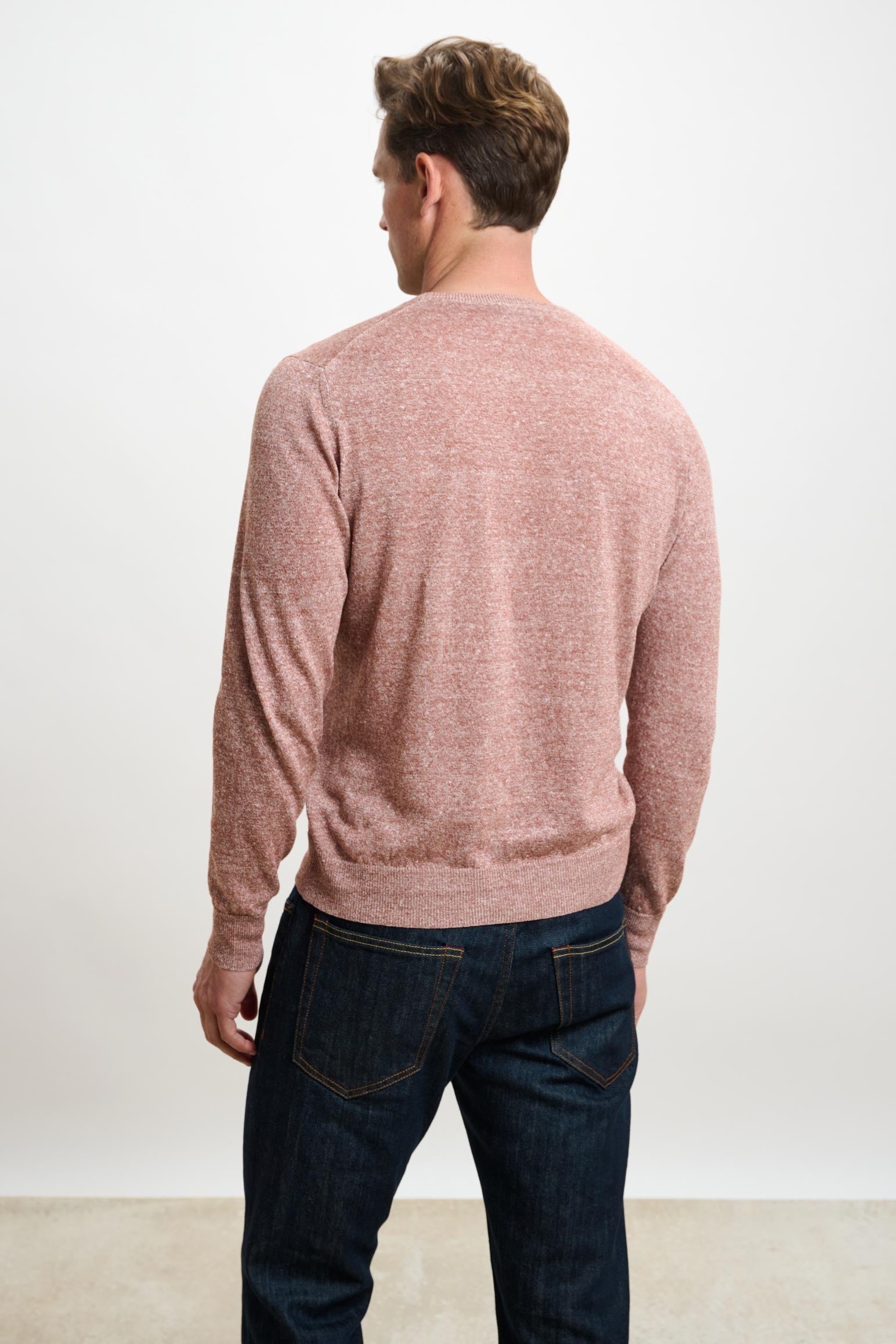 Rust Melange Linen & Cotton Contin Knitwear Crew — detail 2