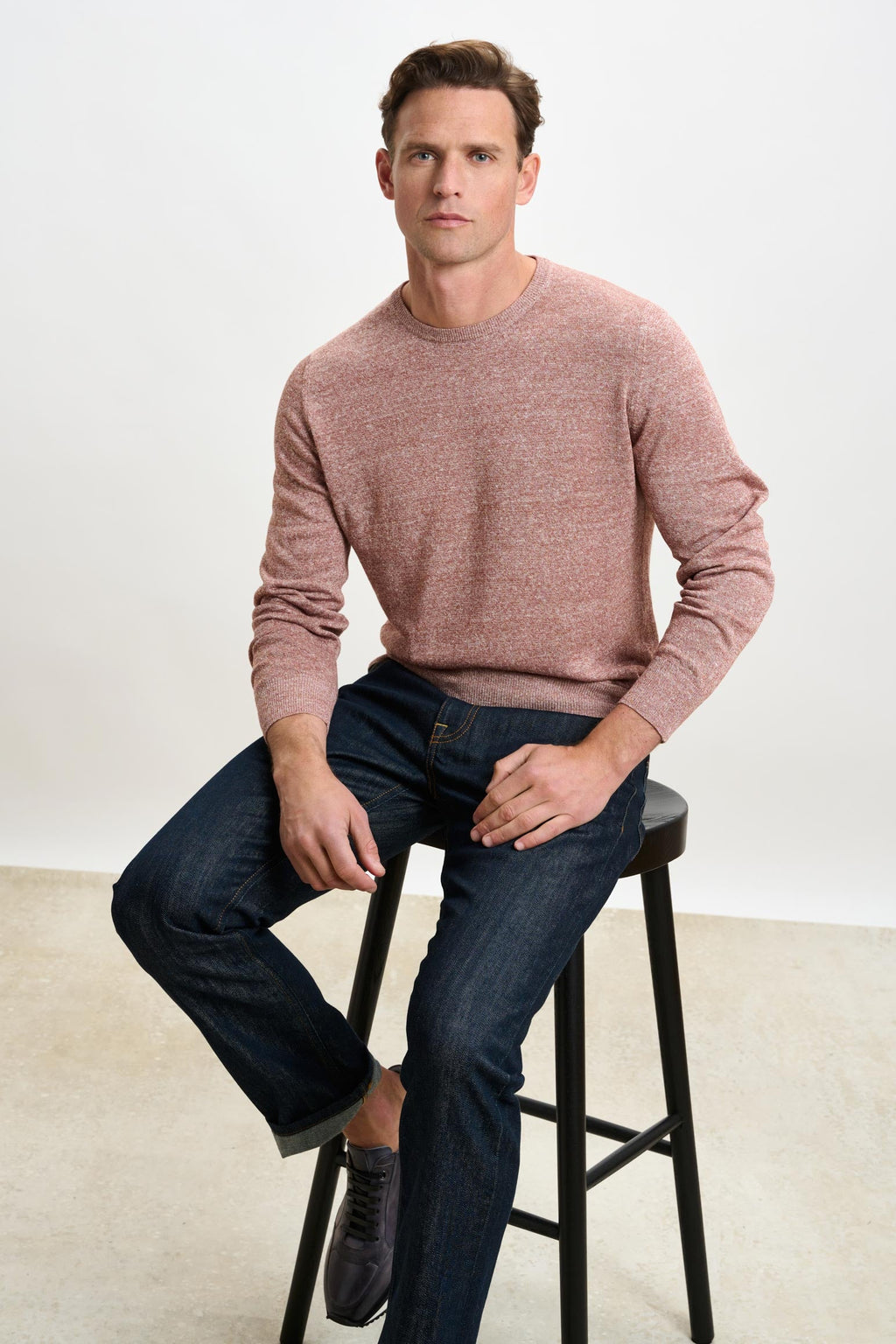 Rust Melange Linen & Cotton Contin Knitwear Crew — detail 3