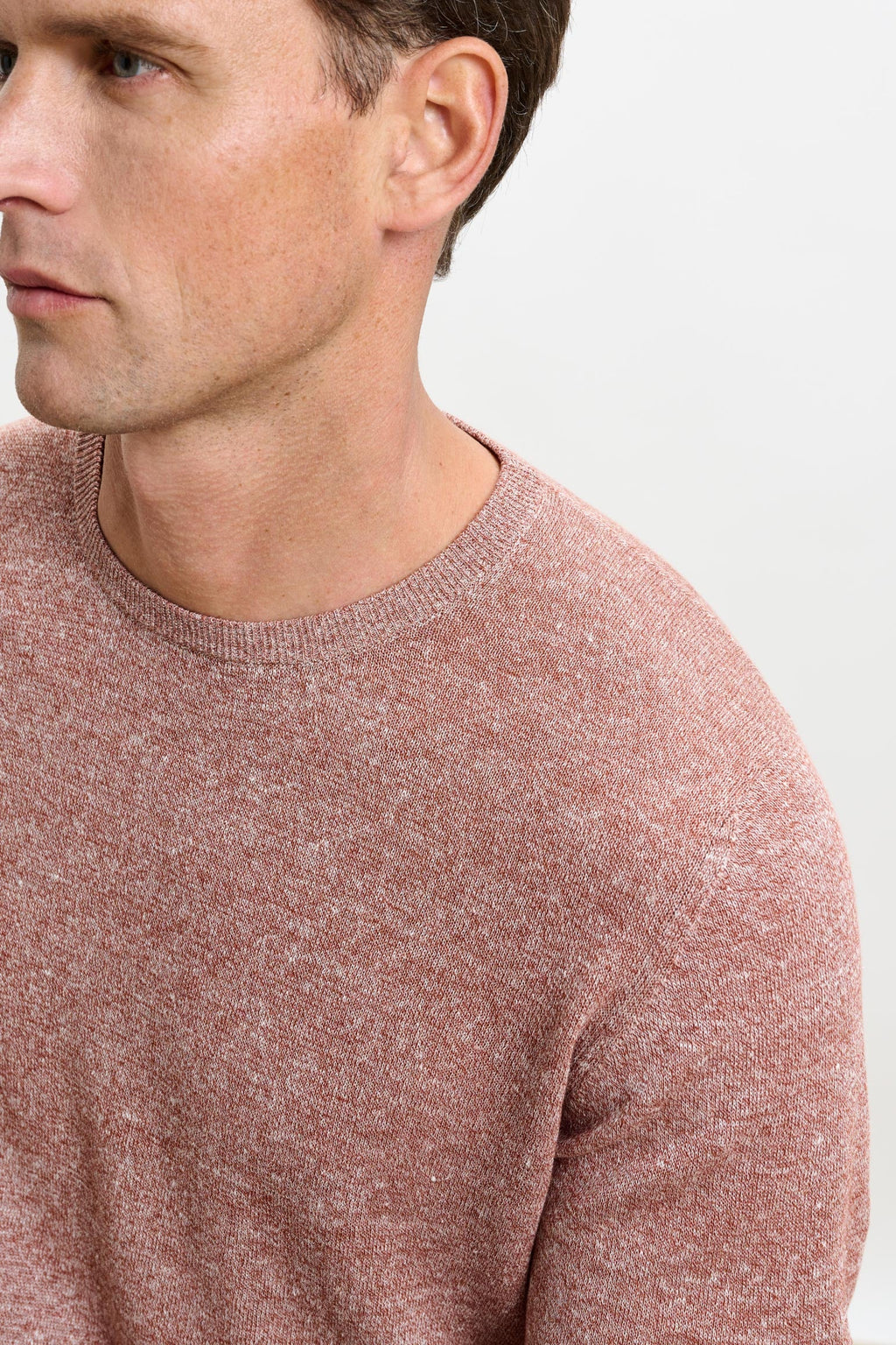 Rust Melange Linen & Cotton Contin Knitwear Crew — detail 4