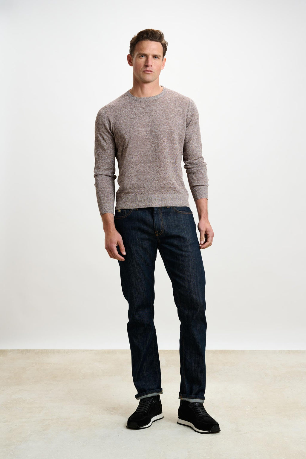 Brown Linen Cotton Contin Knitwear Crew — detail 1
