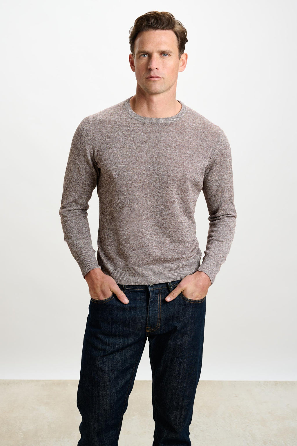 Brown Linen Cotton Contin Knitwear Crew