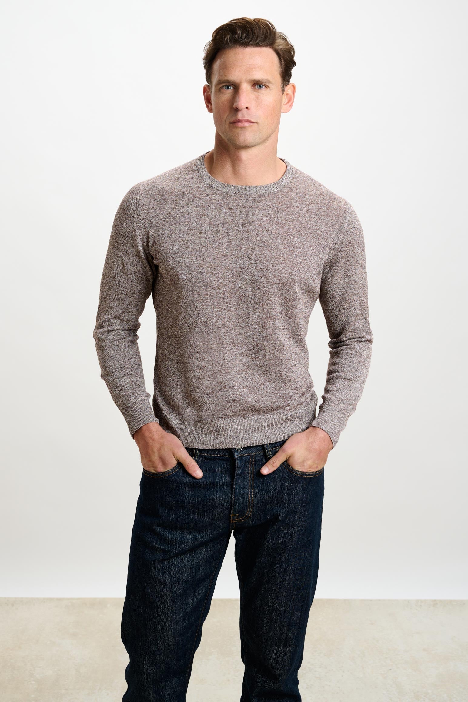 Brown Linen Cotton Contin Knitwear Crew