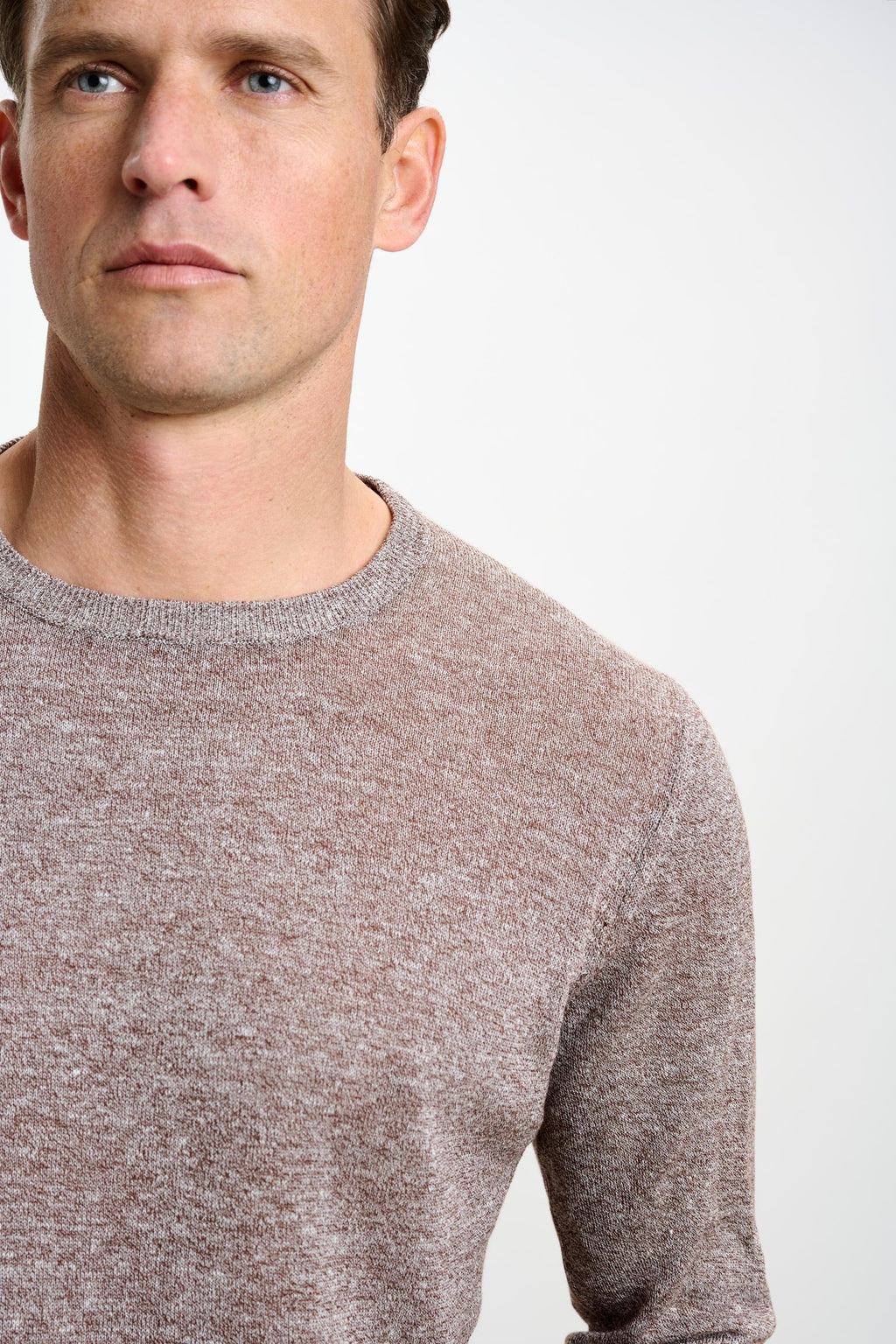 Brown Linen Cotton Contin Knitwear Crew — detail 2