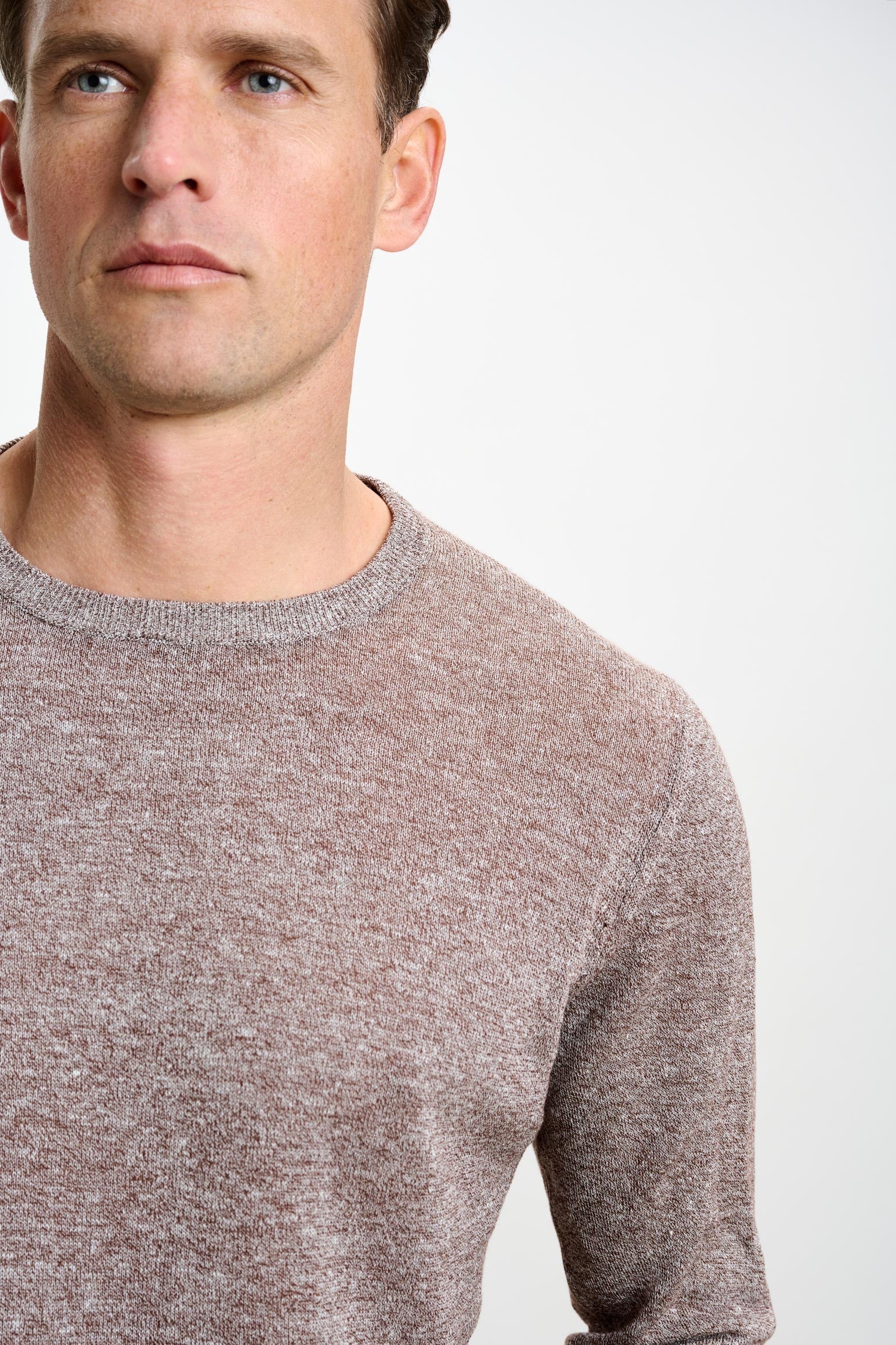 Brown Linen Cotton Contin Knitwear Crew — detail 2
