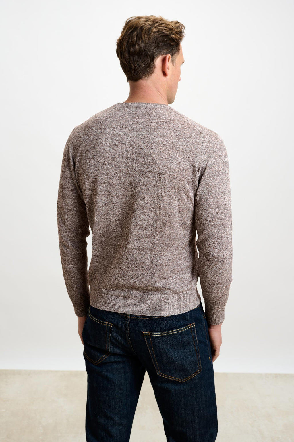 Brown Linen Cotton Contin Knitwear Crew — detail 3