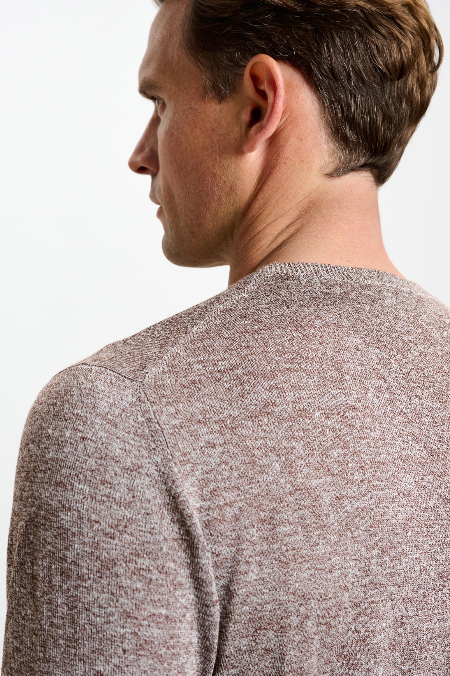 Brown Linen Cotton Contin Knitwear Crew — detail 4
