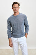 Navy Melange Linen & Cotton Contin Knitwear Crew