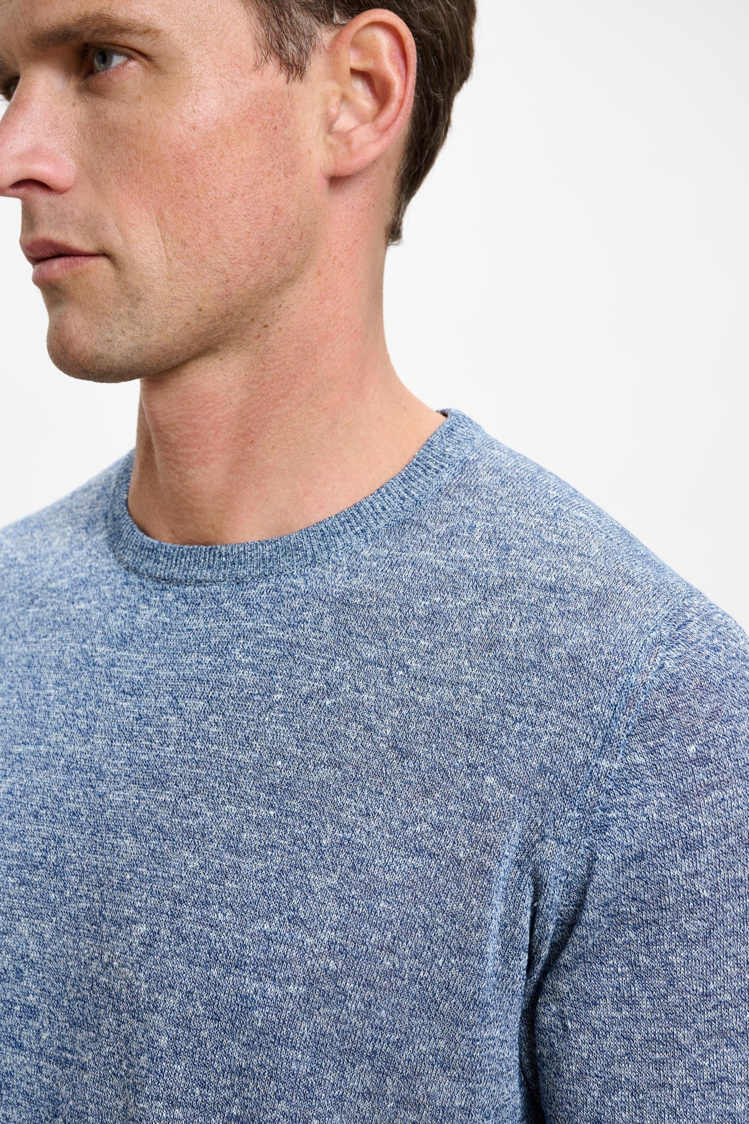 Navy Melange Linen & Cotton Contin Knitwear Crew — detail 1