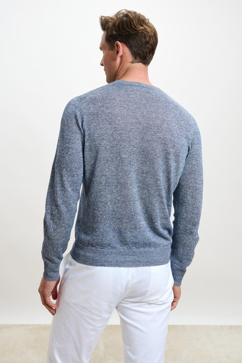 Navy Melange Linen & Cotton Contin Knitwear Crew — detail 2