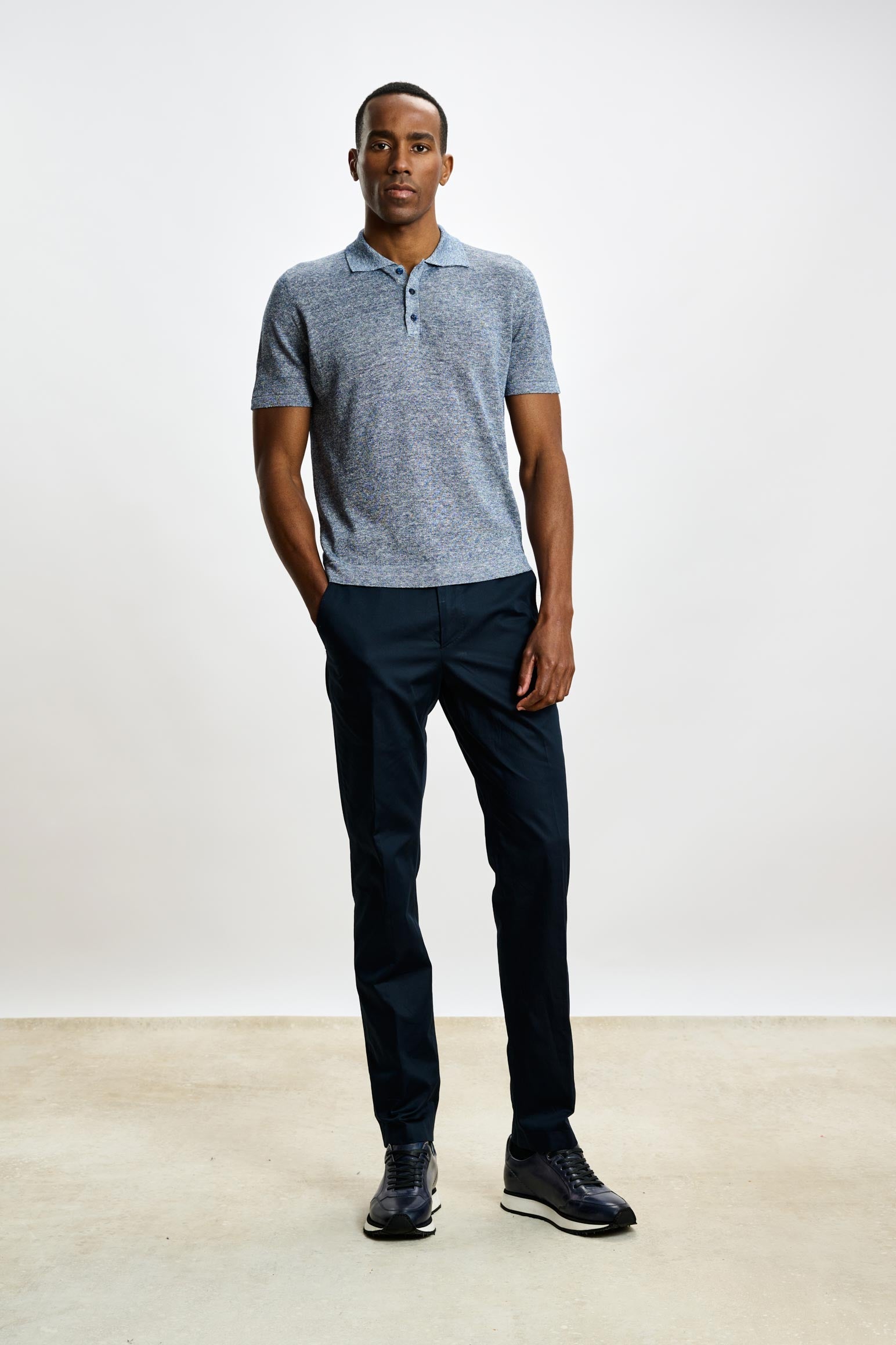 Navy Linen & Cotton Kelso Knitwear Polo