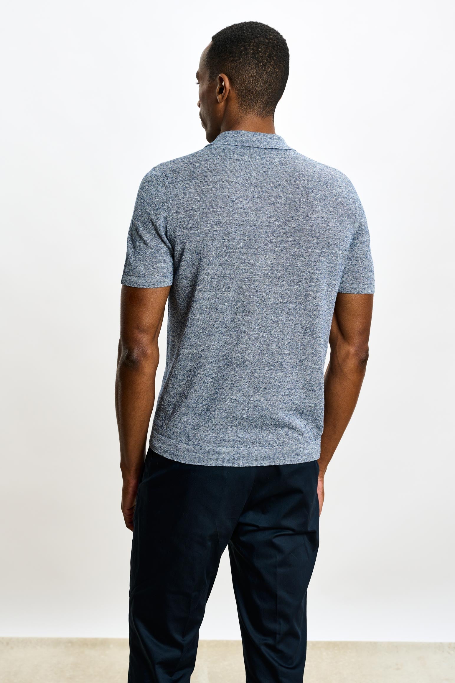 Navy Linen & Cotton Kelso Knitwear Polo — detail 3