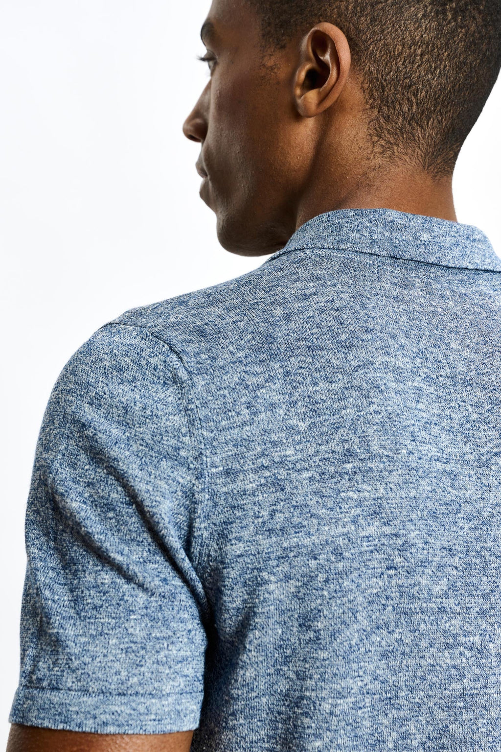 Navy Linen & Cotton Kelso Knitwear Polo — detail 4