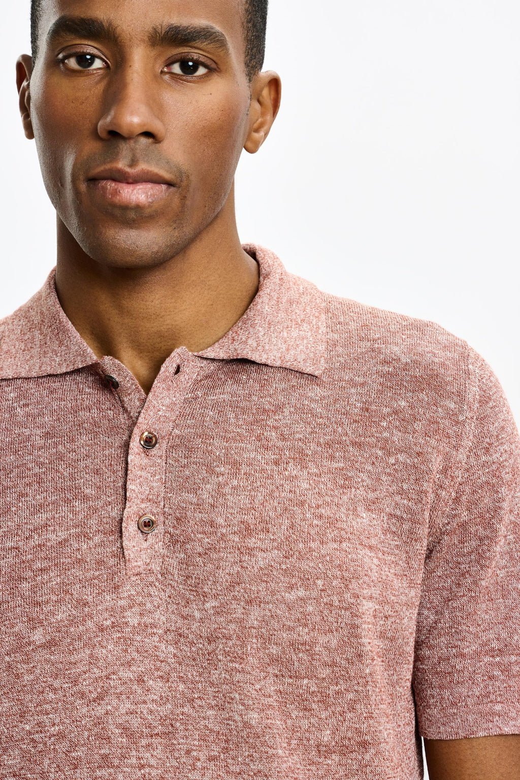 Rust Melange Linen & Cotton Kelso Knitwear Polo — detail 2