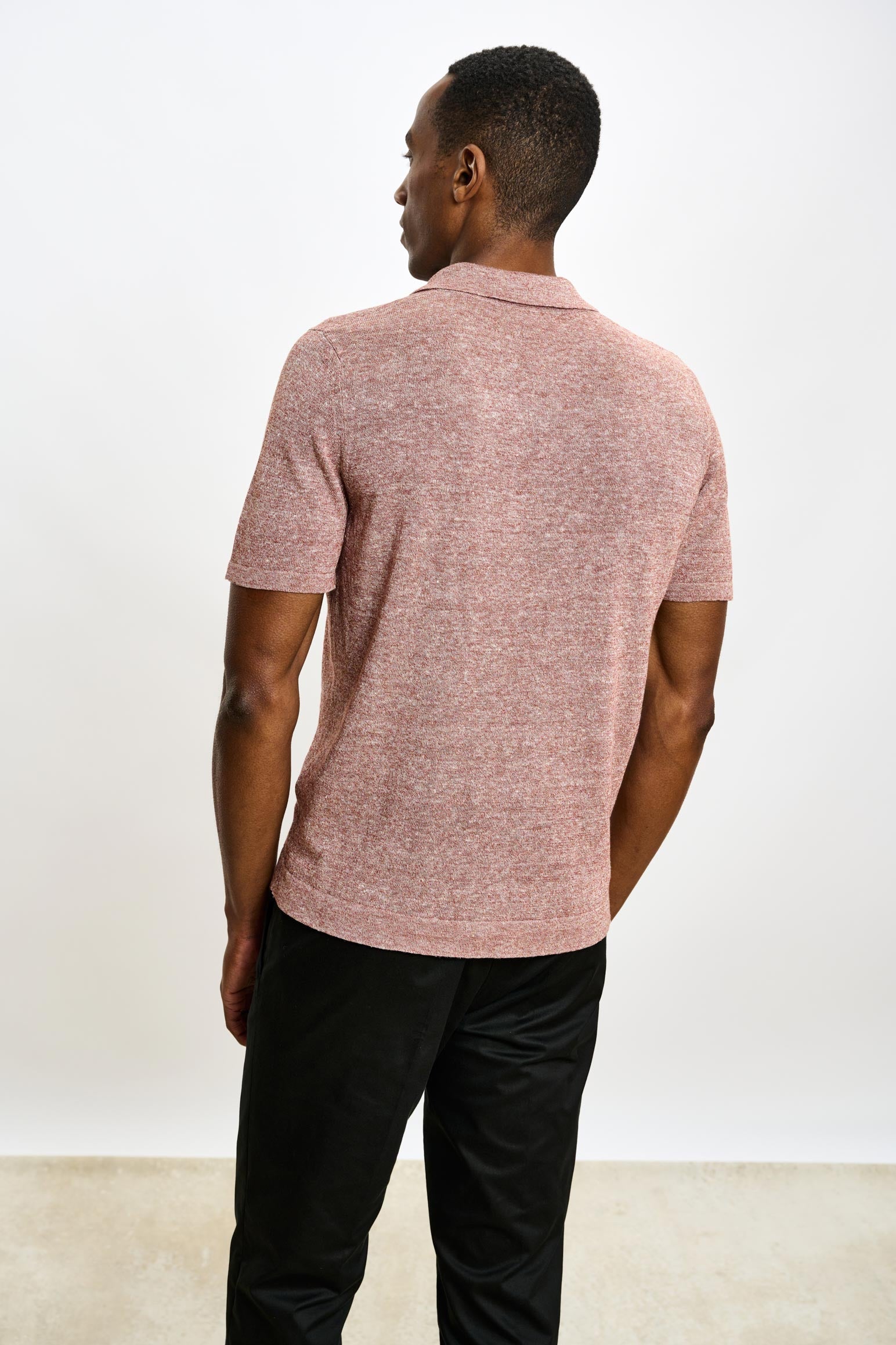 Rust Melange Linen & Cotton Kelso Knitwear Polo — detail 3