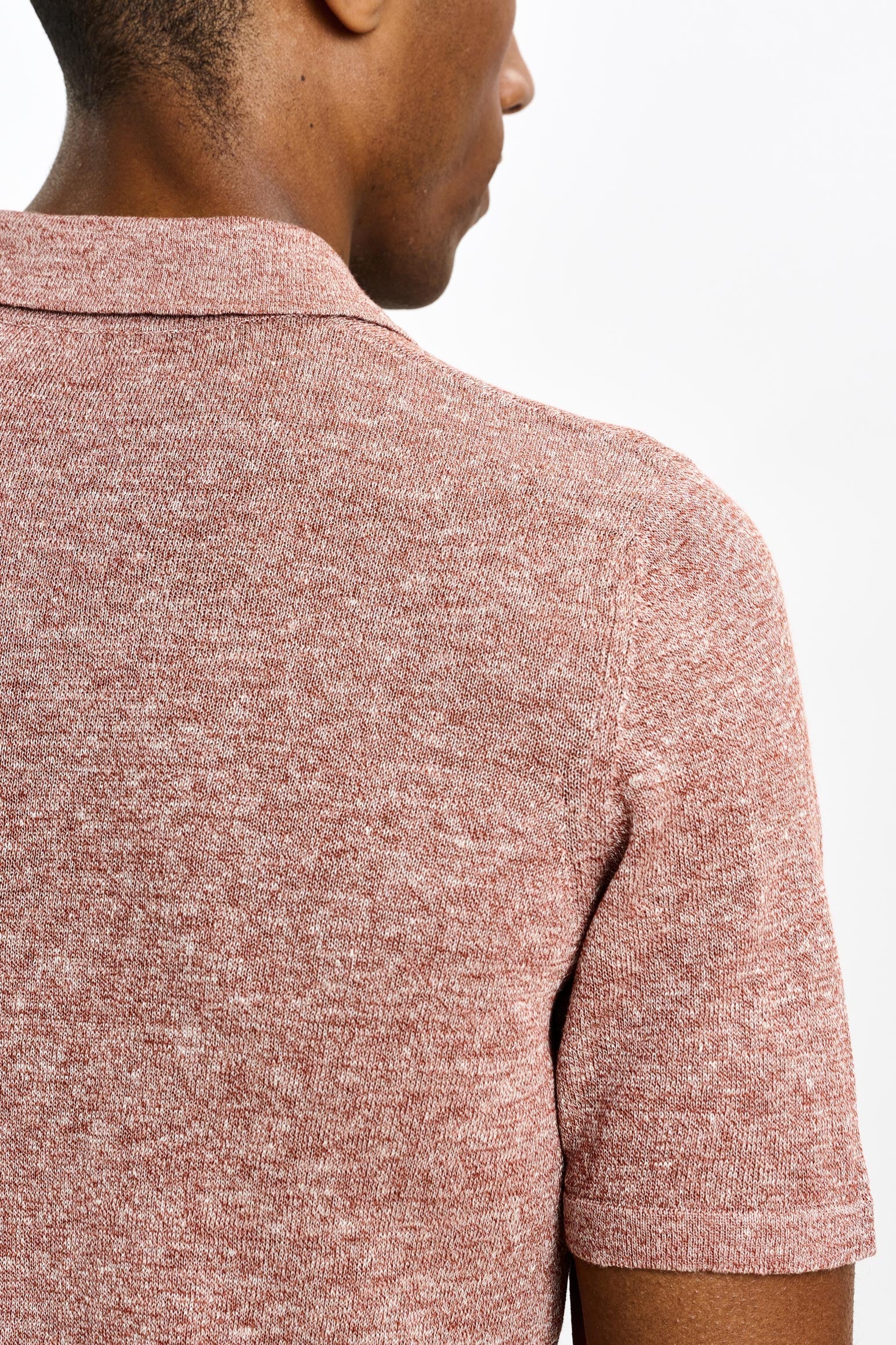 Rust Melange Linen & Cotton Kelso Knitwear Polo — detail 4
