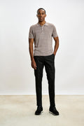 Brown Linen & Cotton Kelso Knitwear Polo
