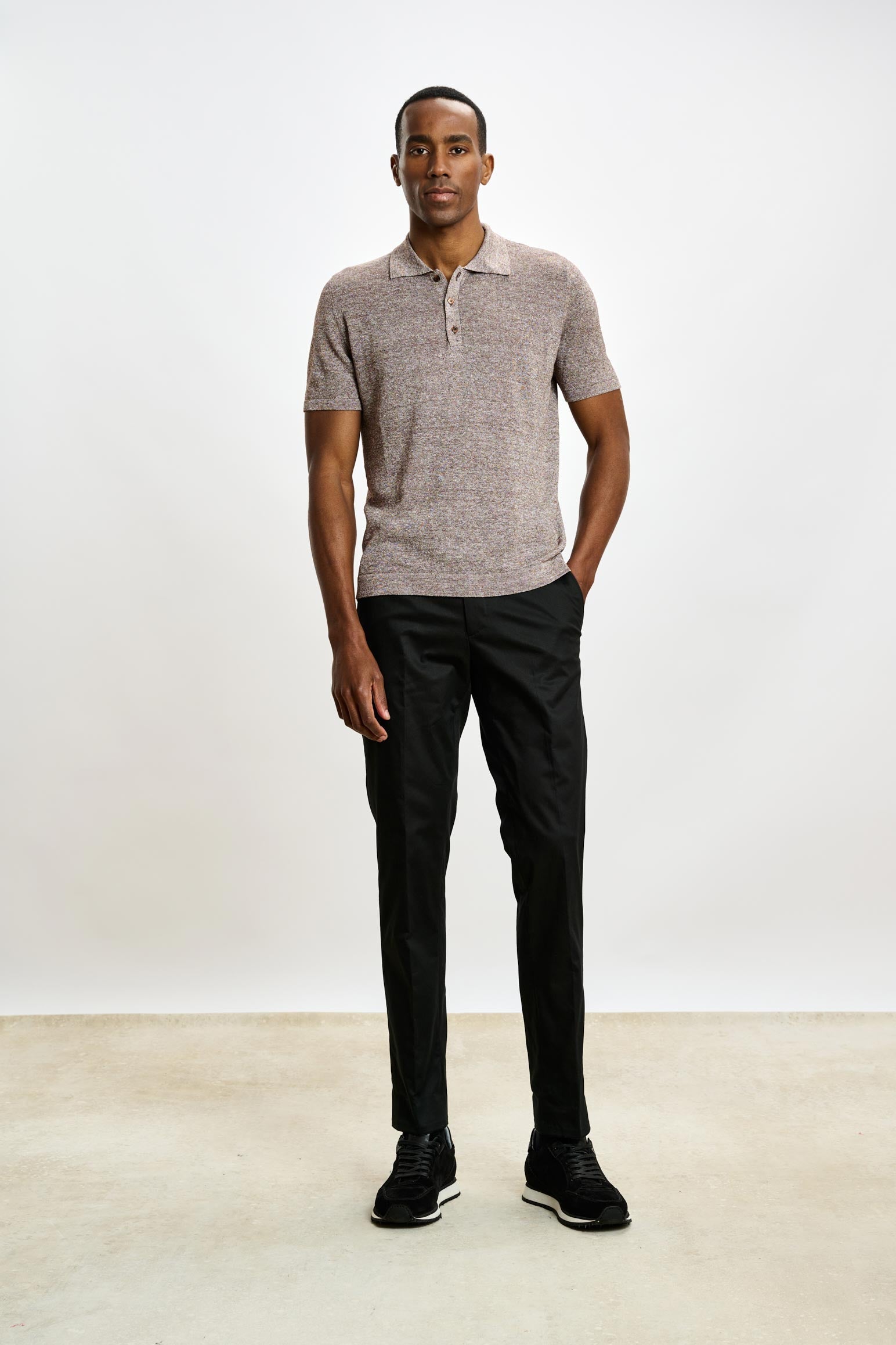Brown Linen & Cotton Kelso Knitwear Polo