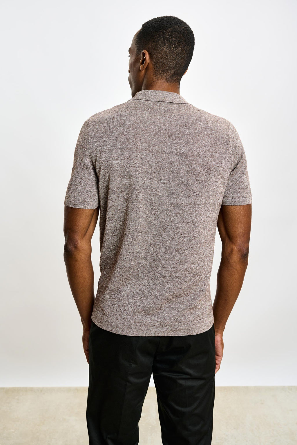 Brown Linen & Cotton Kelso Knitwear Polo — detail 3