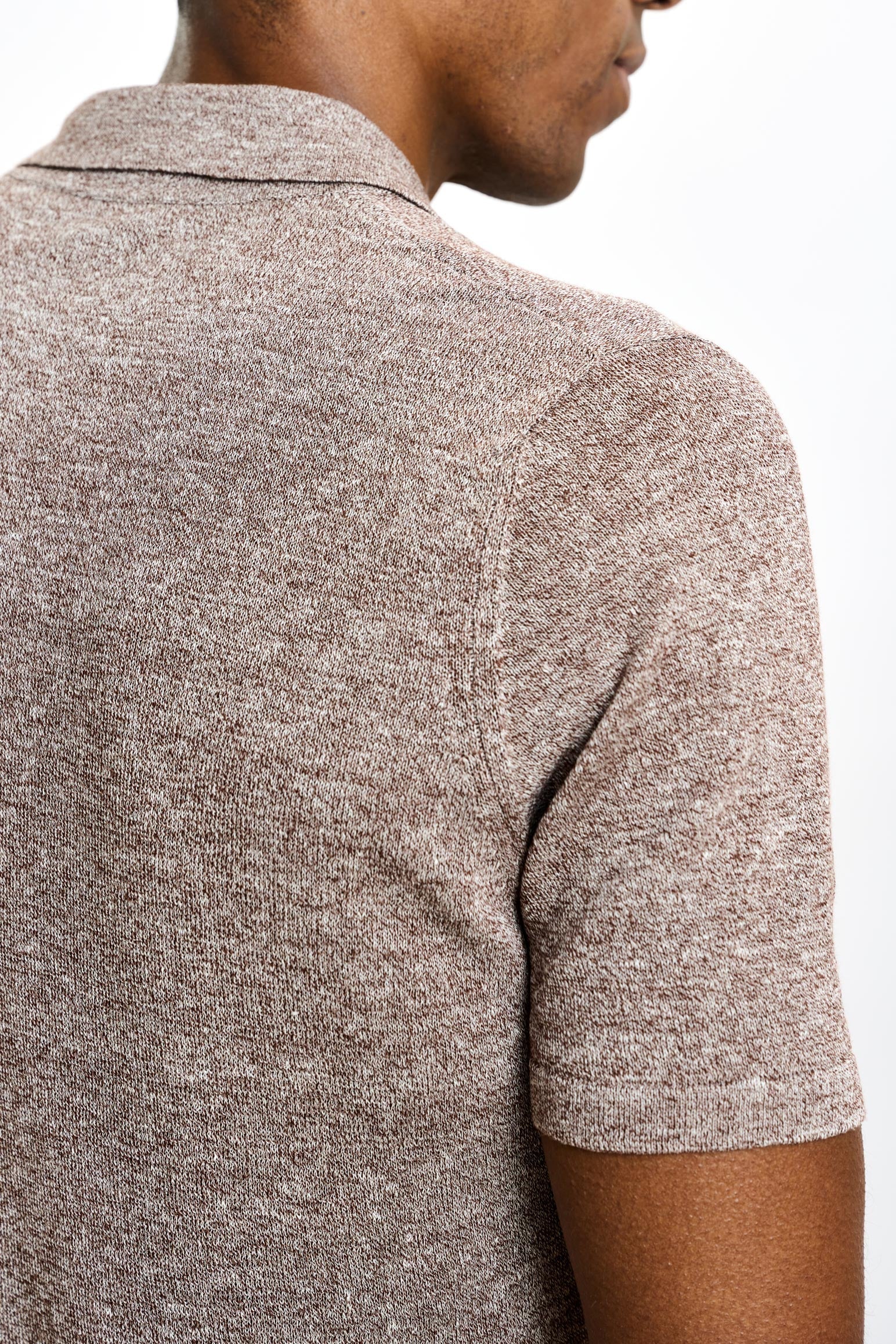 Brown Linen & Cotton Kelso Knitwear Polo — detail 4