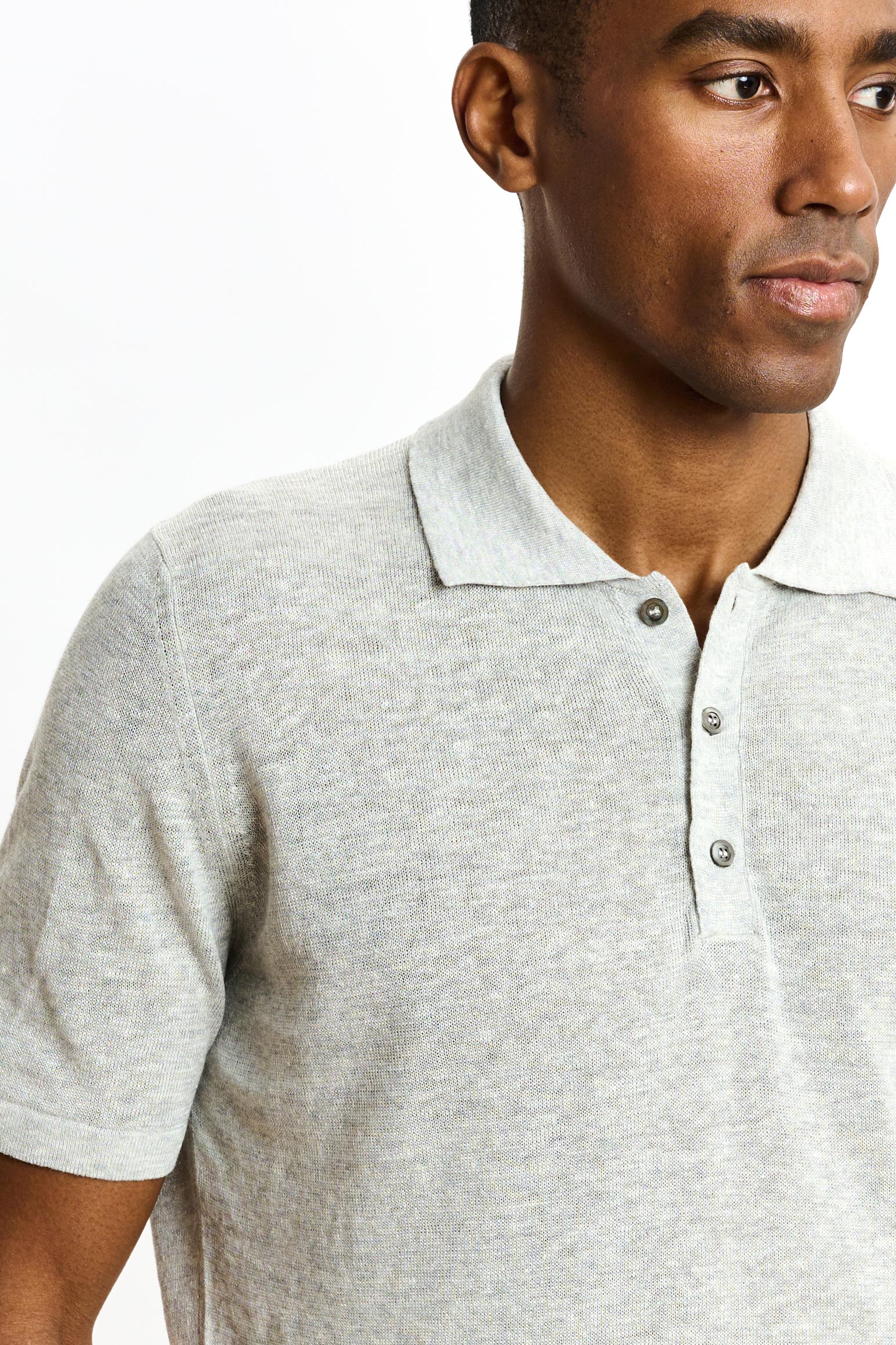 Navy Grey Linen & Cotton Kelso Knitwear Polo — detail 2