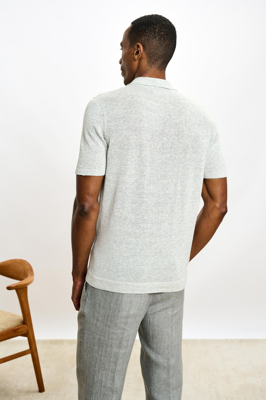 Navy Grey Linen & Cotton Kelso Knitwear Polo — detail 3