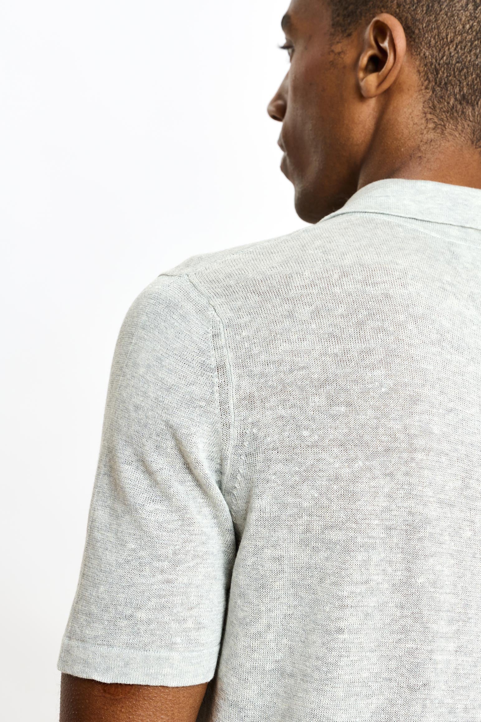 Navy Grey Linen & Cotton Kelso Knitwear Polo — detail 4