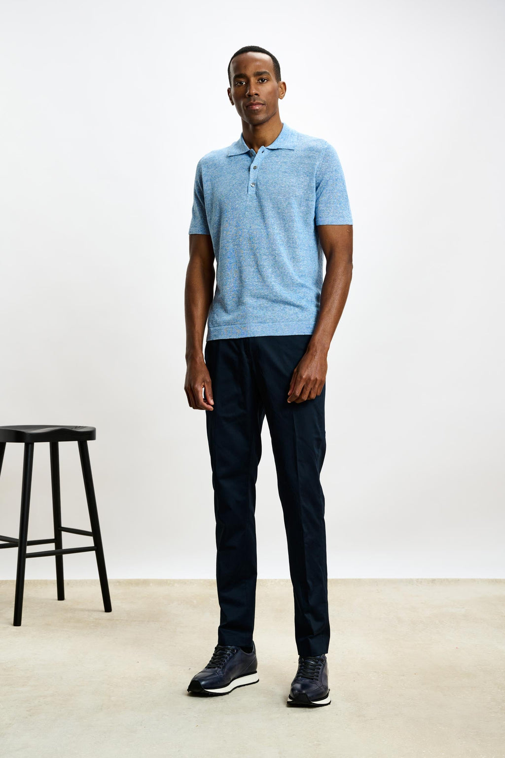 Cerulean Melange Linen & Cotton Kelso Knitwear Polo