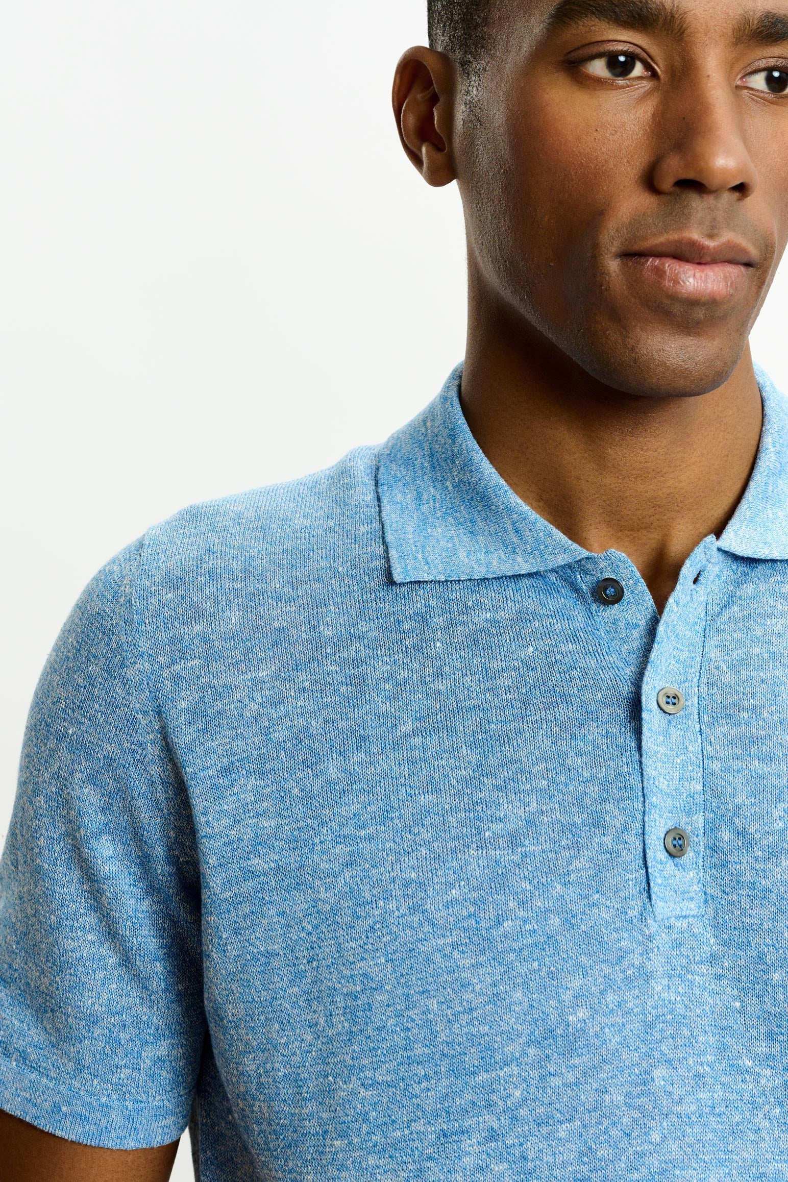 Cerulean Melange Linen & Cotton Kelso Knitwear Polo — detail 1