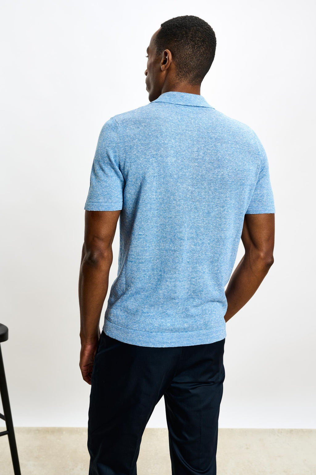 Cerulean Melange Linen & Cotton Kelso Knitwear Polo — detail 2