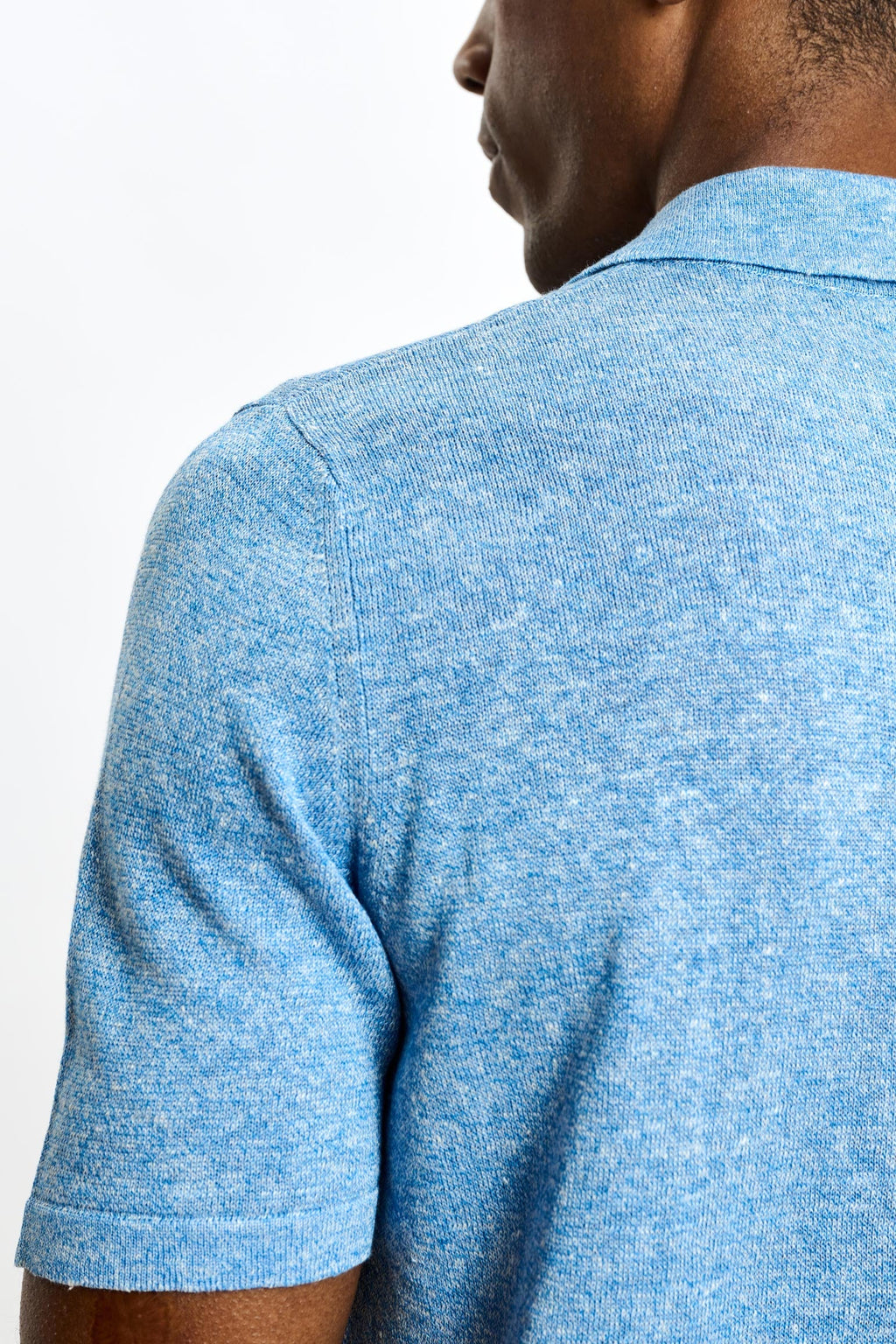 Cerulean Melange Linen & Cotton Kelso Knitwear Polo — detail 3