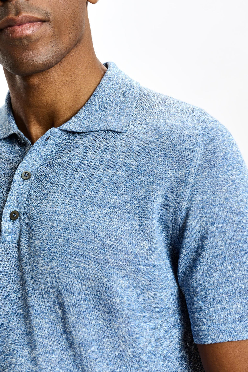 Blue Linen & Cotton Kelso Knitwear Polo — detail 2