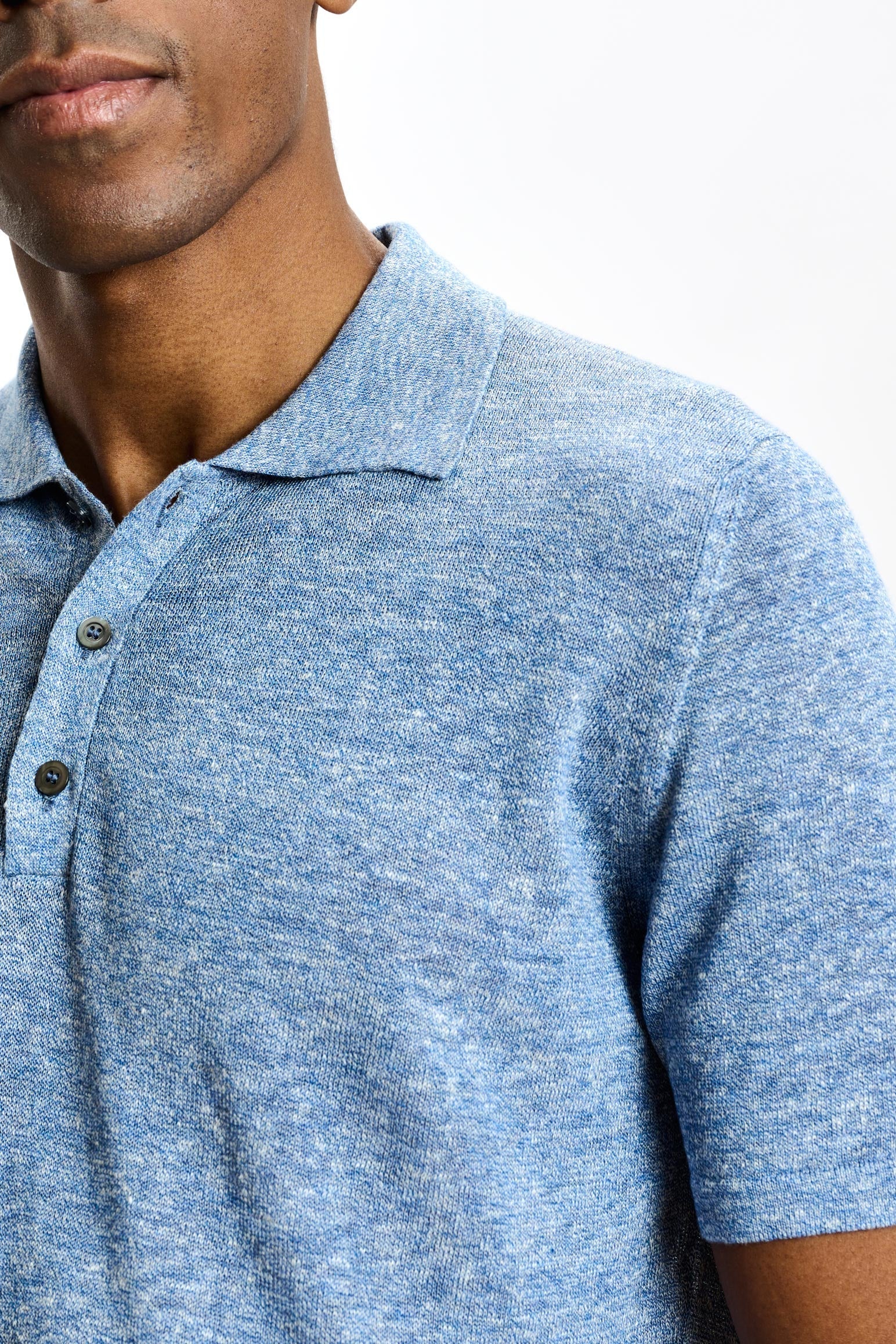 Blue Linen & Cotton Kelso Knitwear Polo — detail 2