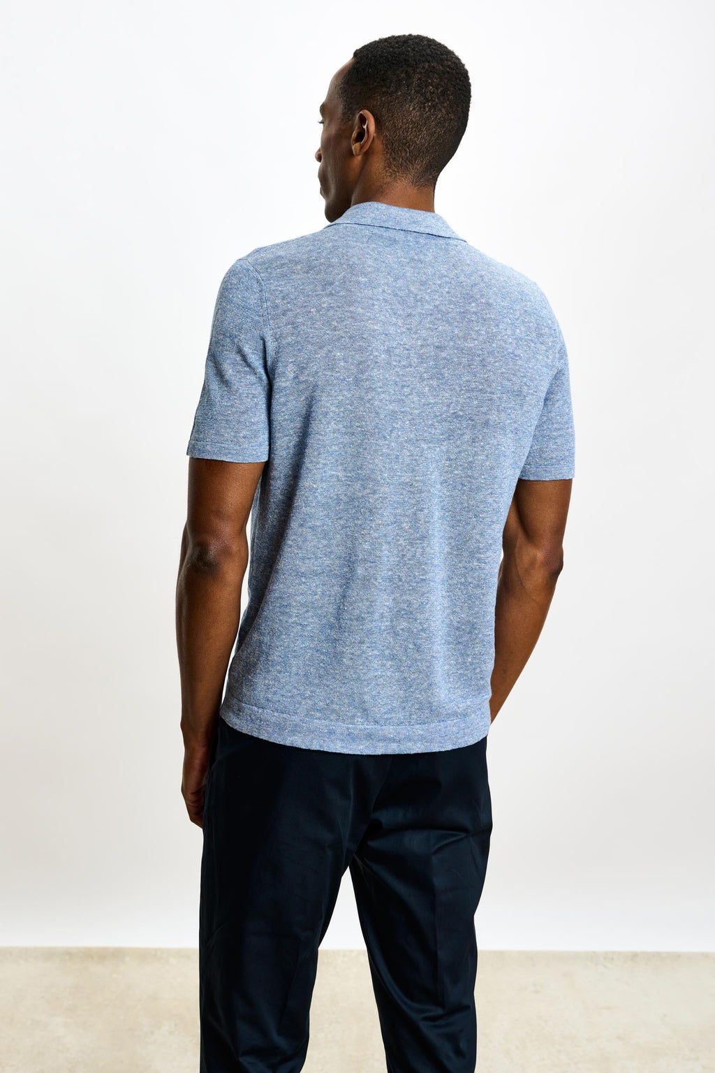 Blue Linen & Cotton Kelso Knitwear Polo — detail 3