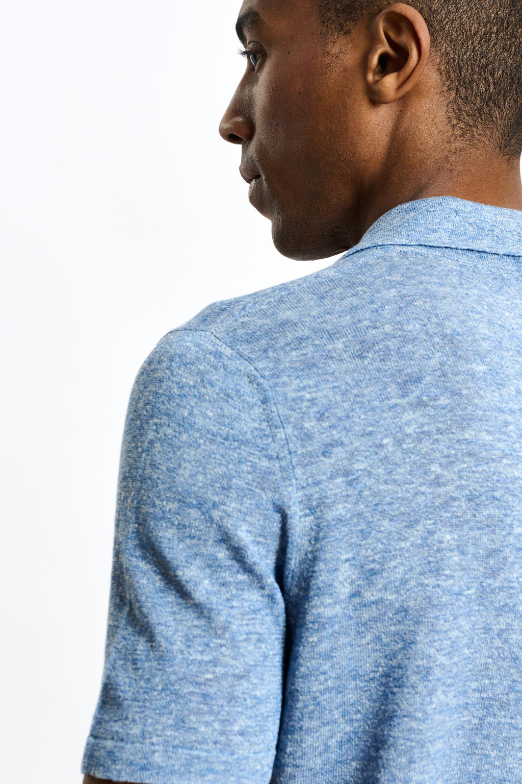 Blue Linen & Cotton Kelso Knitwear Polo — detail 4