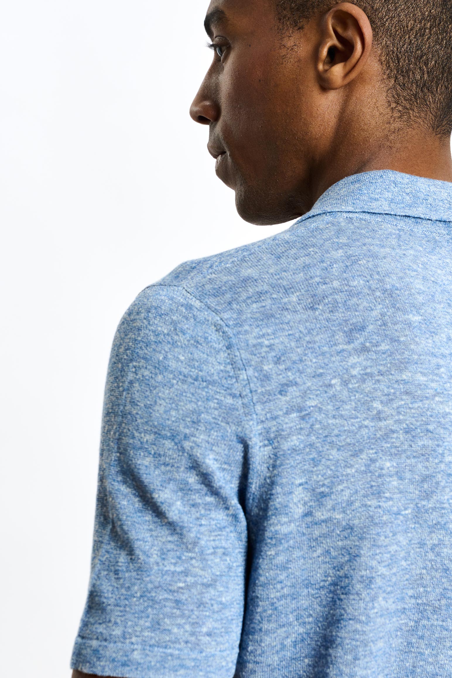 Blue Linen & Cotton Kelso Knitwear Polo — detail 4