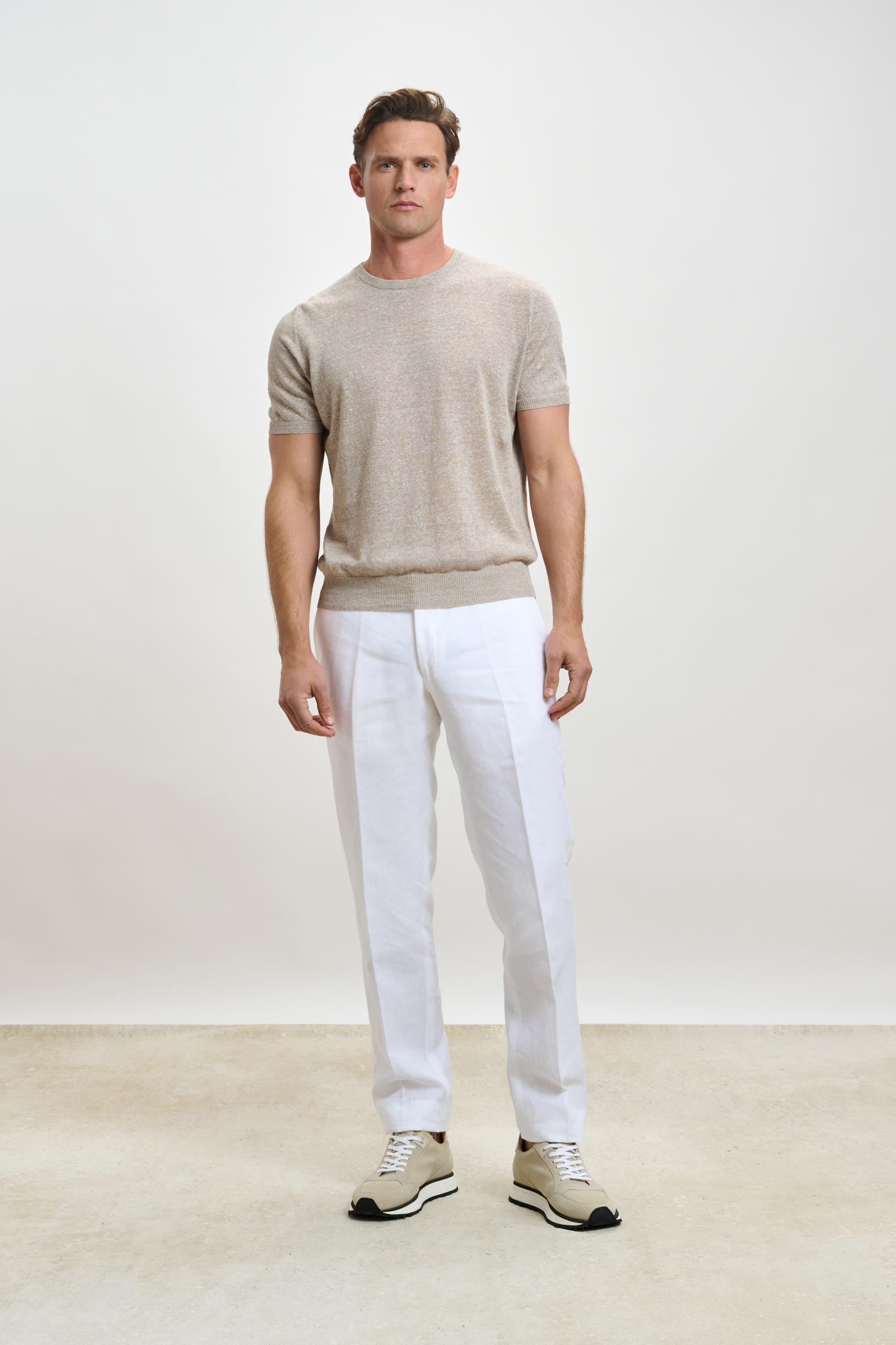 Beige Linen & Cotton Sefton Knitwear Crew — detail 1