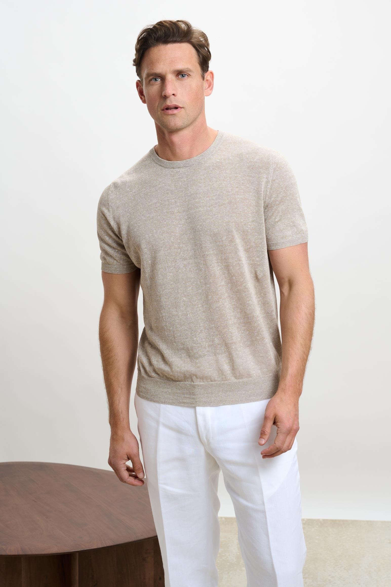 Beige Linen & Cotton Sefton Knitwear Crew