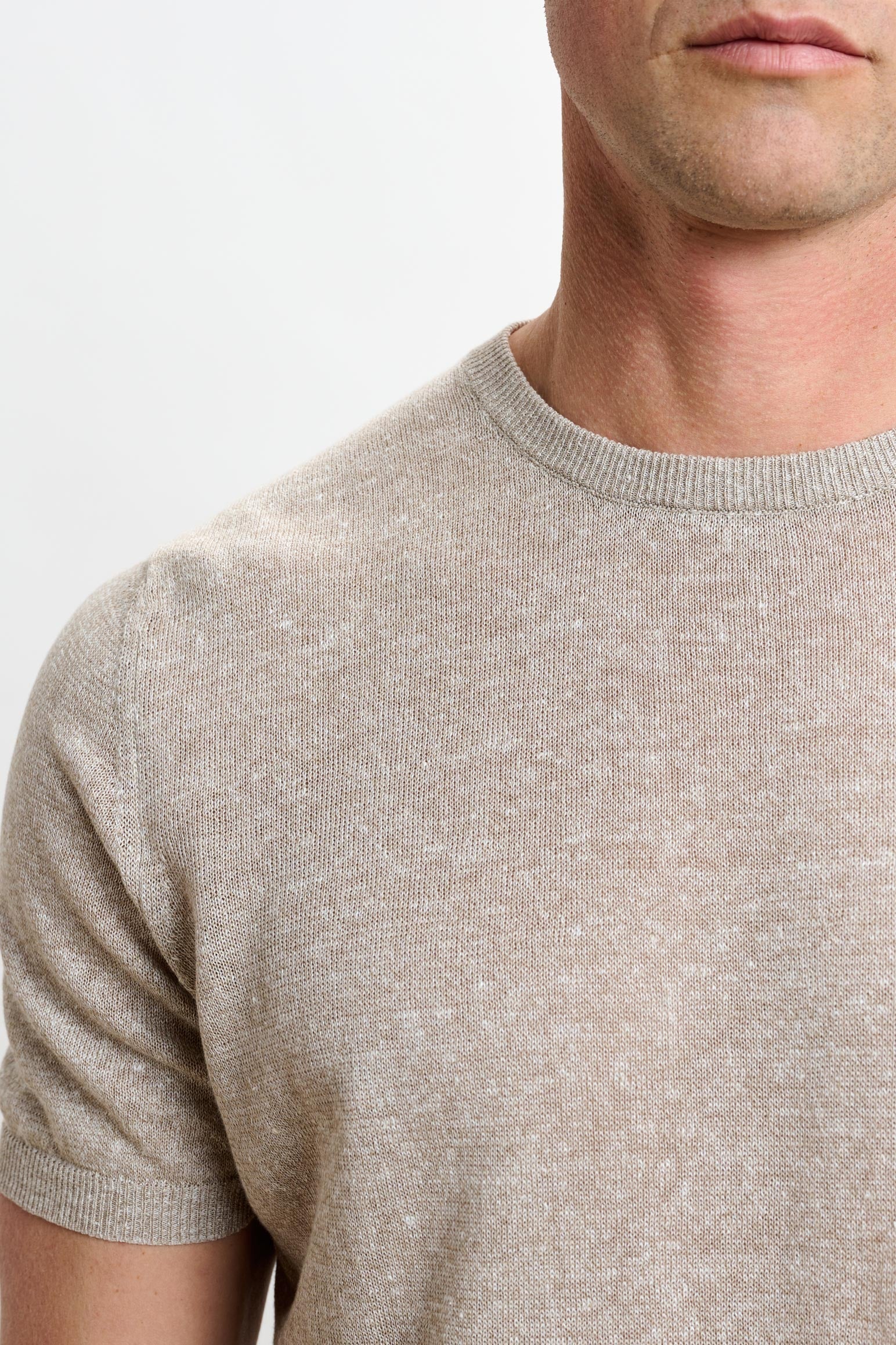 Beige Linen & Cotton Sefton Knitwear Crew — detail 2