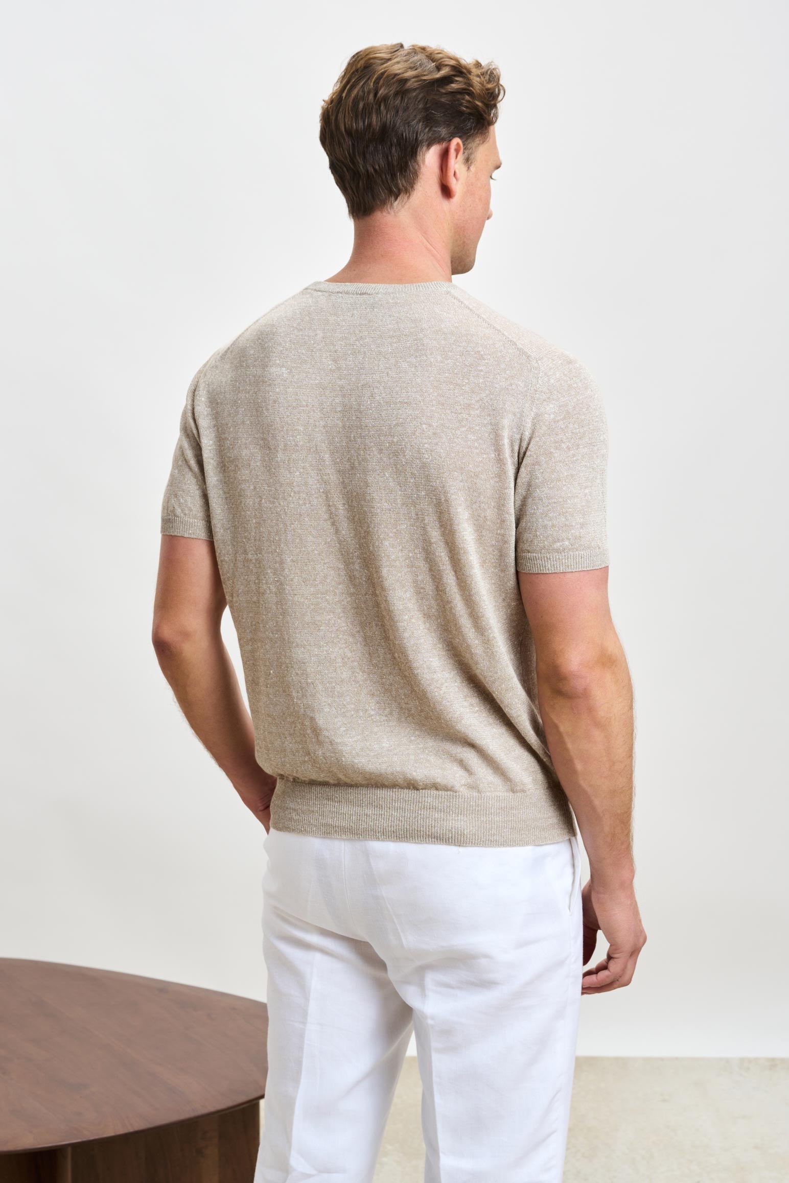 Beige Linen & Cotton Sefton Knitwear Crew — detail 3