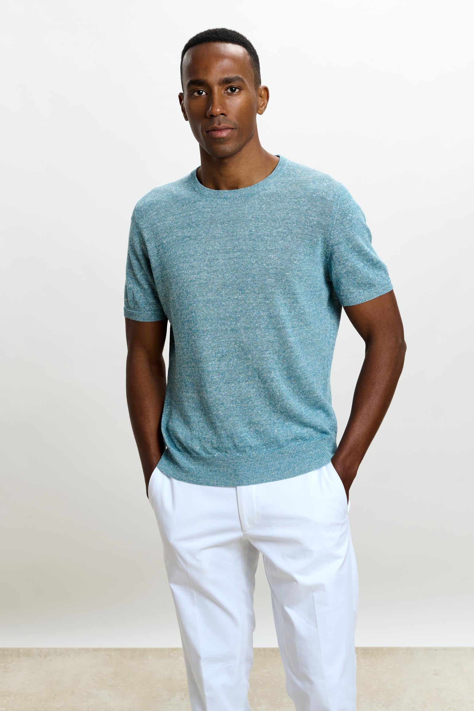 Aquamarine Linen & Cotton Sefton Knitwear Crew