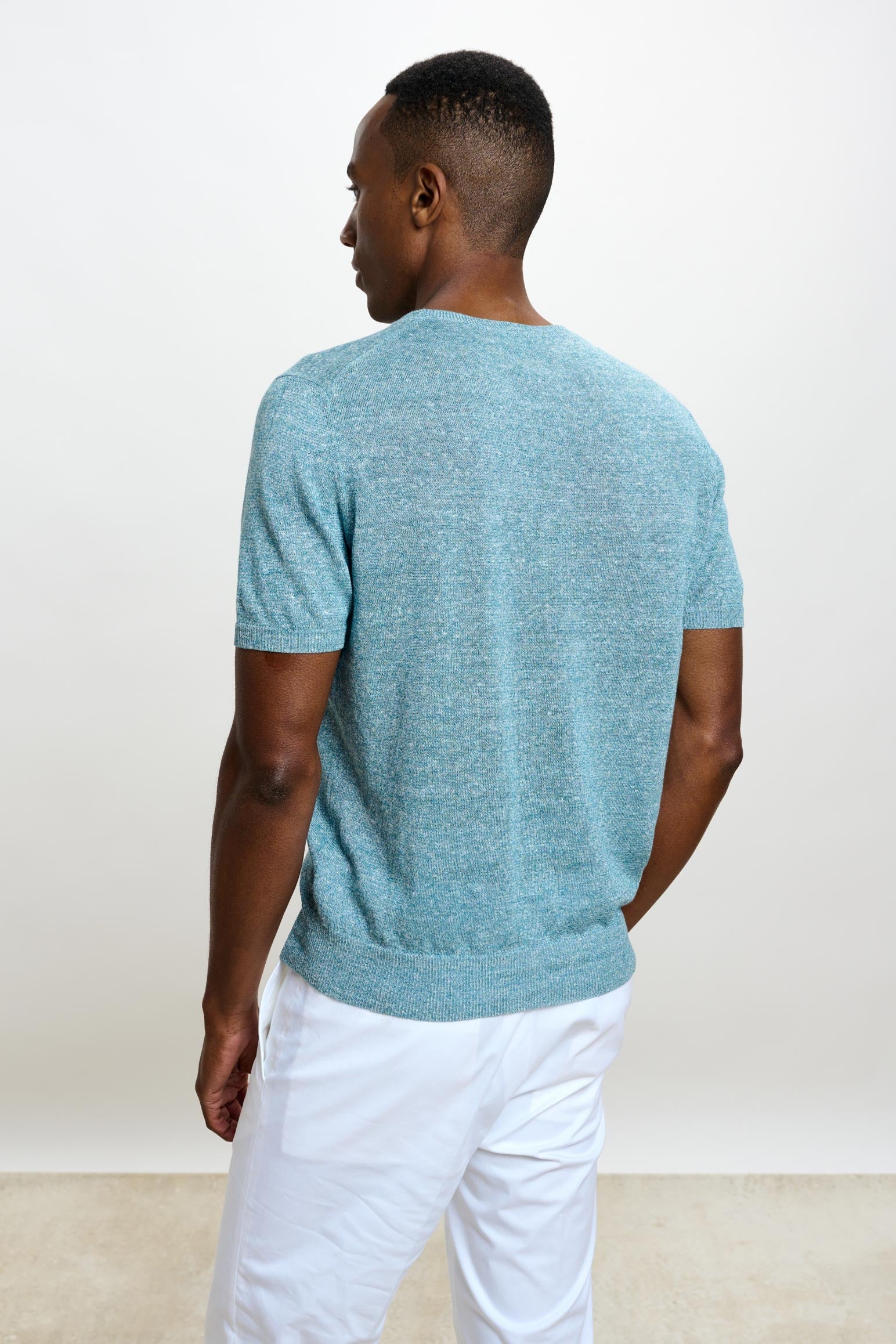 Aquamarine Linen & Cotton Sefton Knitwear Crew — detail 2