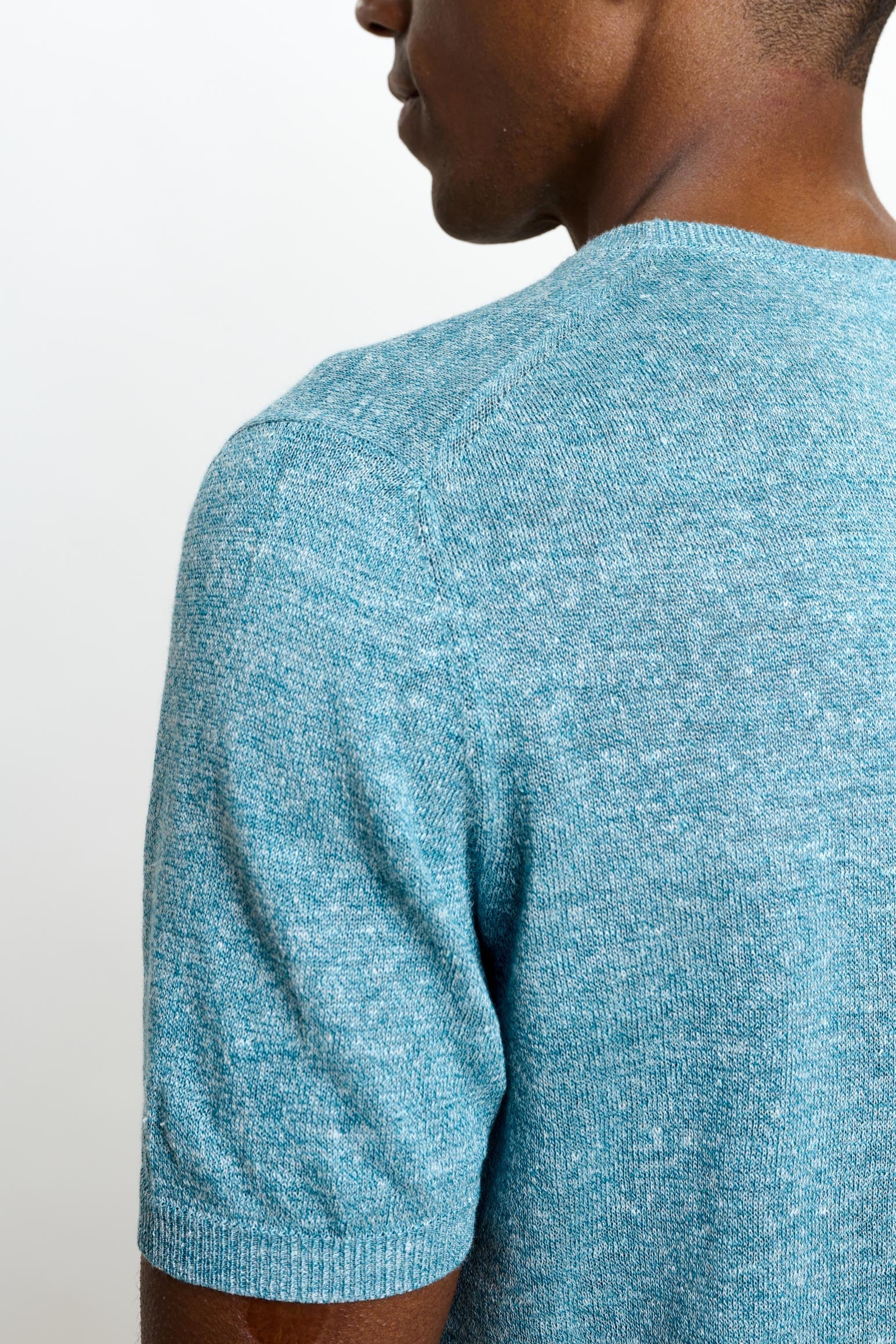 Aquamarine Linen & Cotton Sefton Knitwear Crew — detail 3
