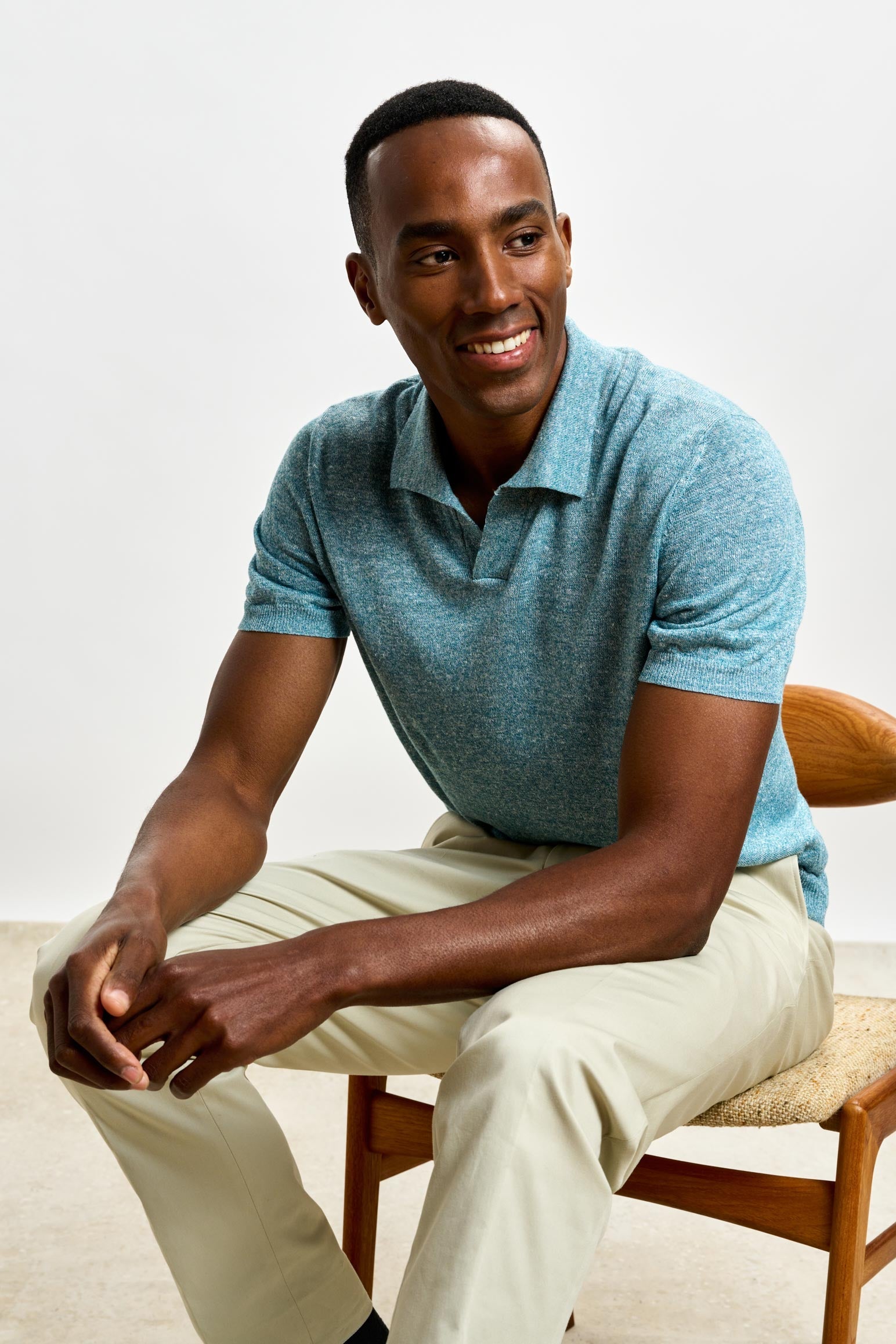 Aquamarine Linen & Cotton Sefton Knitwear Crew — detail 4