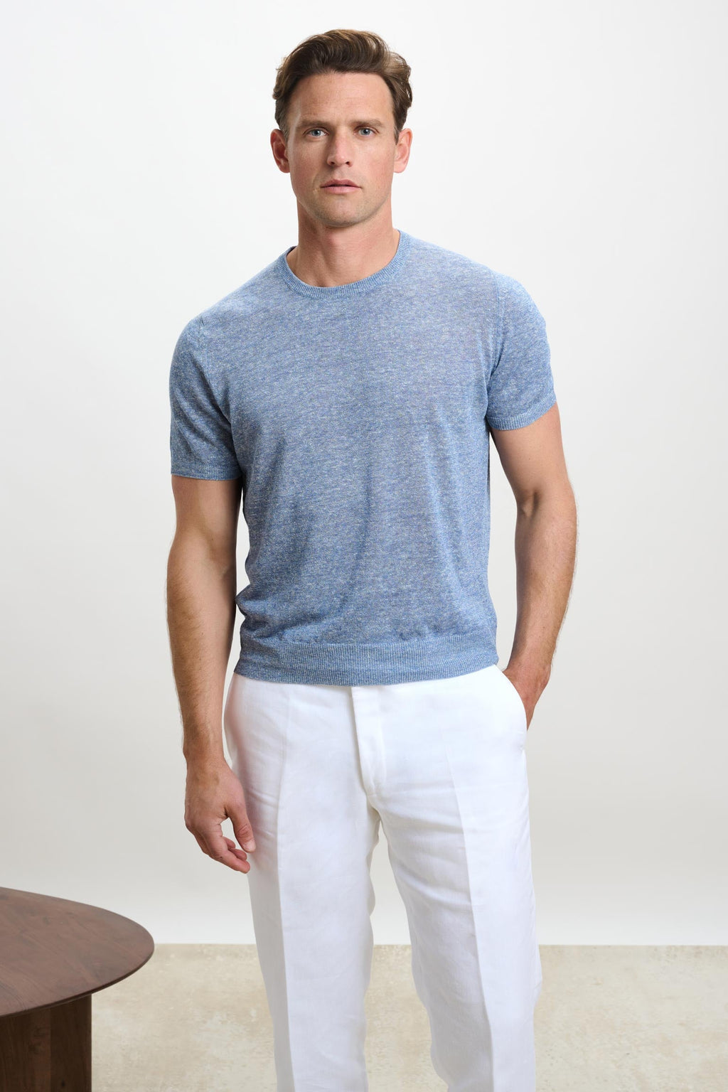 Steel Blue Linen & Cotton Sefton Knitwear Crew