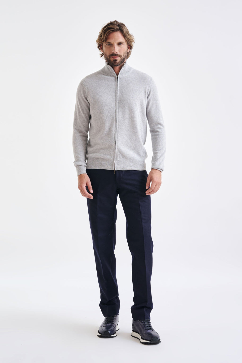 Light Grey Melange Wool & Cashmere Thurso Full Zip Sweater — detail 2