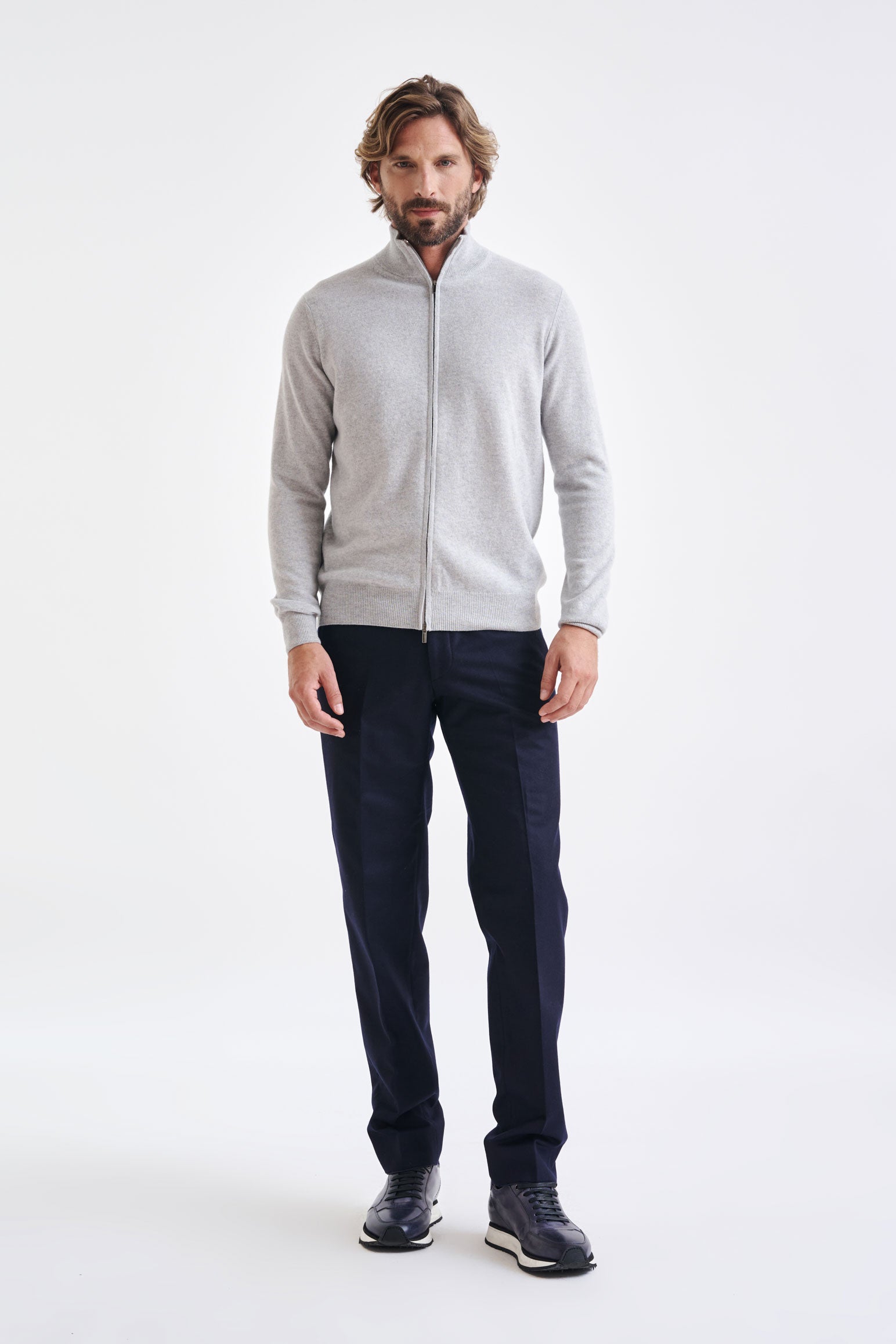 Light Grey Melange Wool & Cashmere Thurso Full Zip Sweater — detail 2