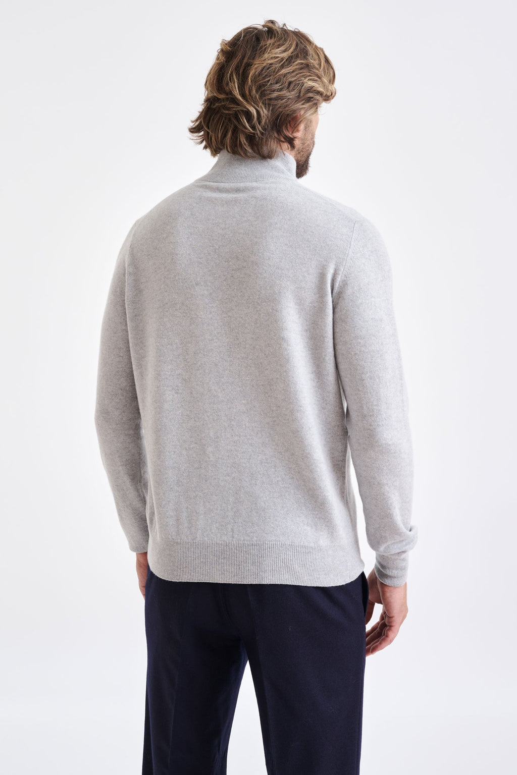 Light Grey Melange Wool & Cashmere Thurso Full Zip Sweater — detail 3