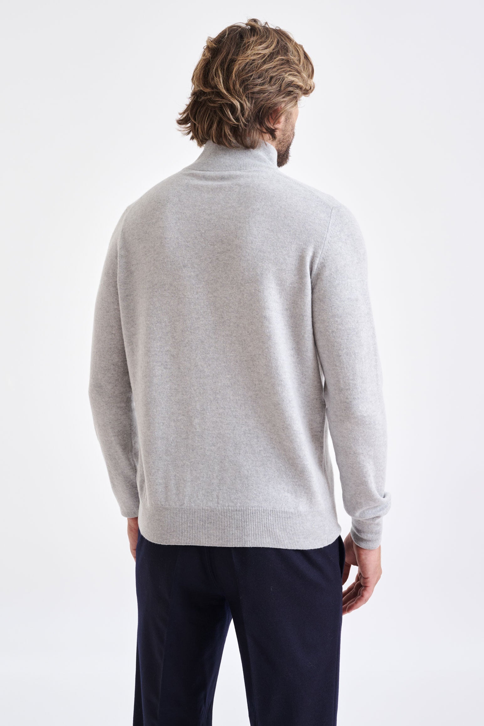 Light Grey Melange Wool & Cashmere Thurso Full Zip Sweater — detail 3
